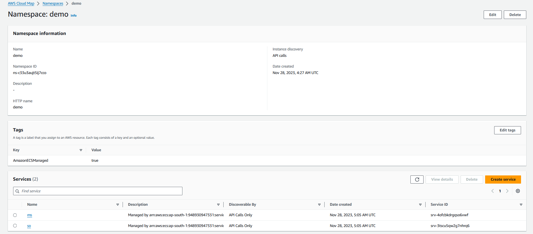 cloudmap namespace demo