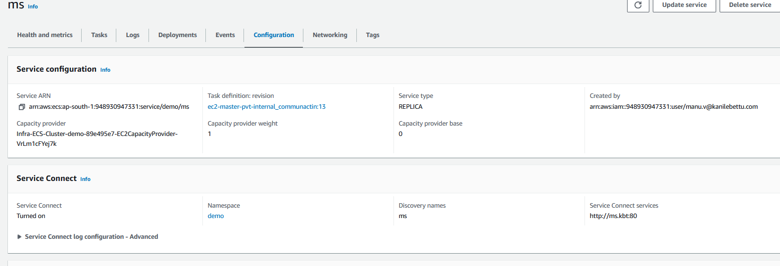 config file services connect
