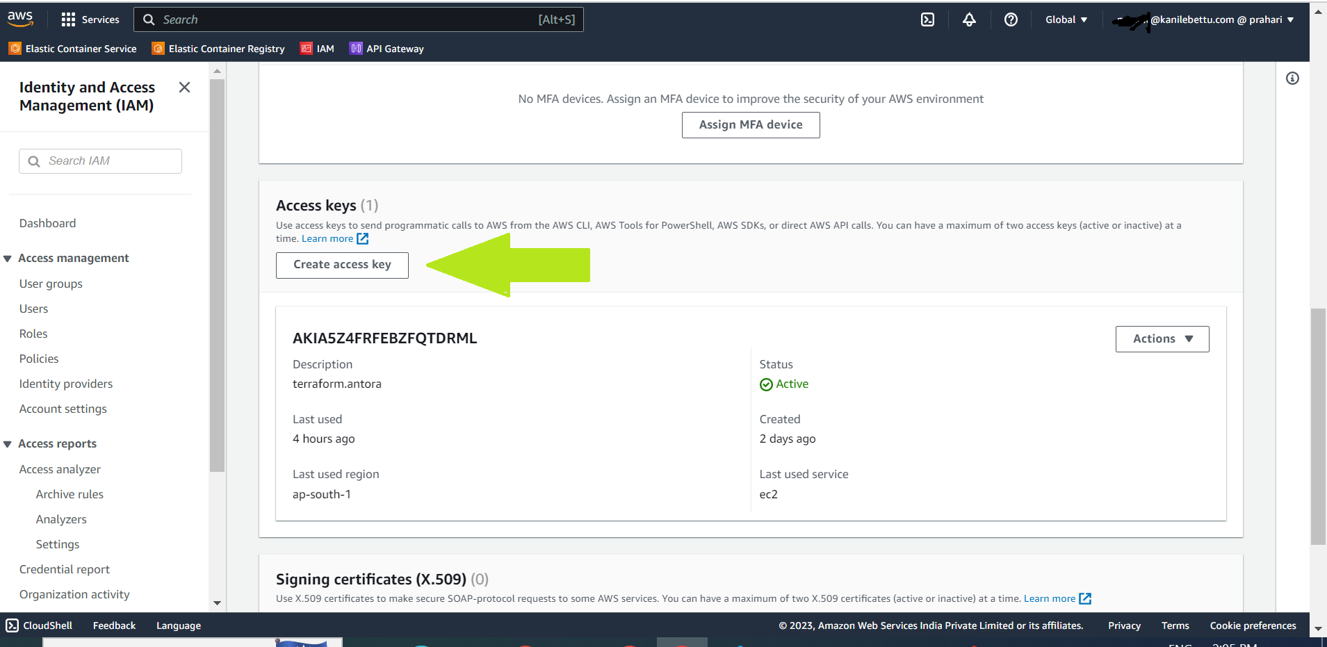 Generate Access Key and Secret Key