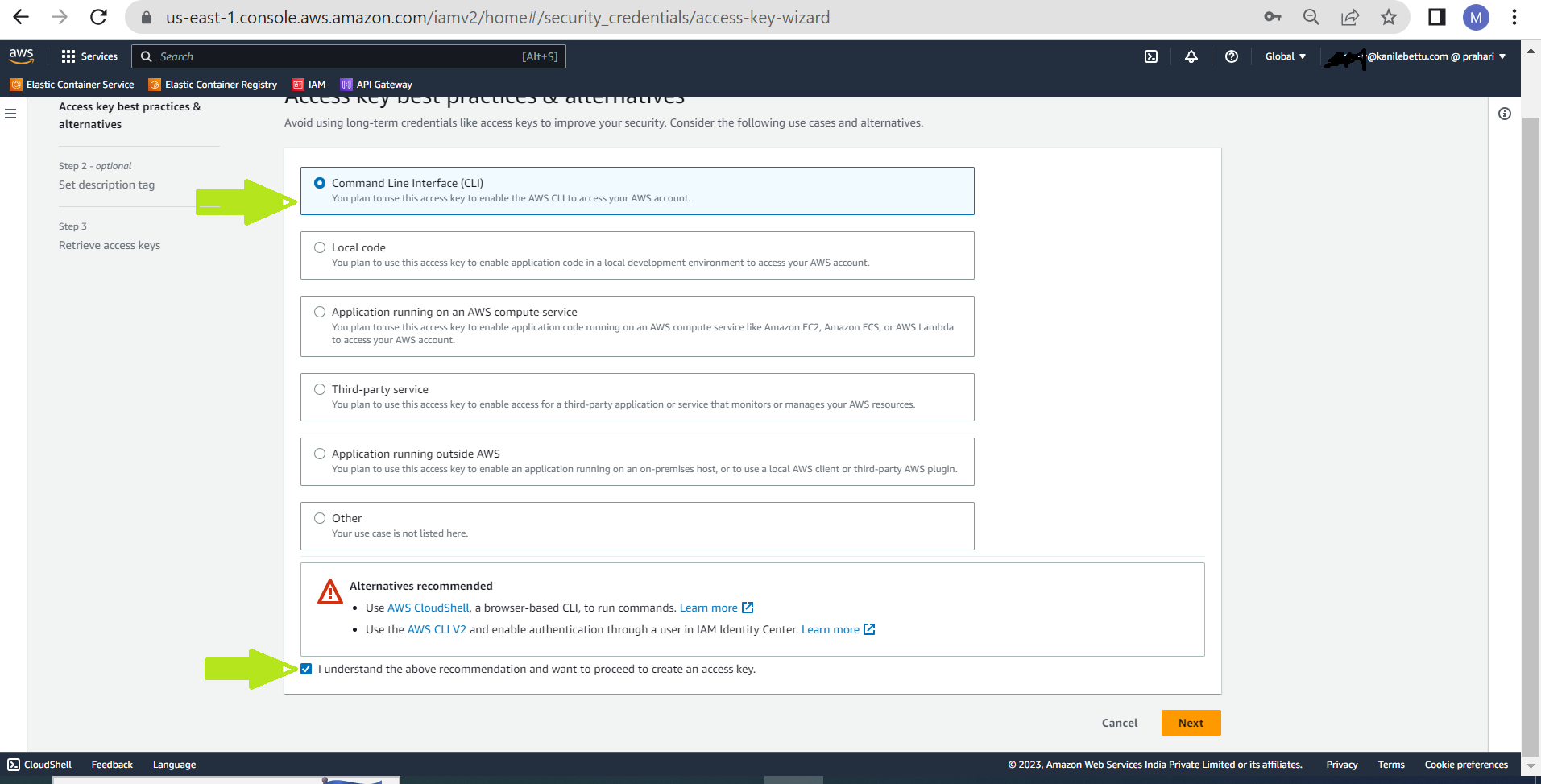 Generate Access Key and Secret Key