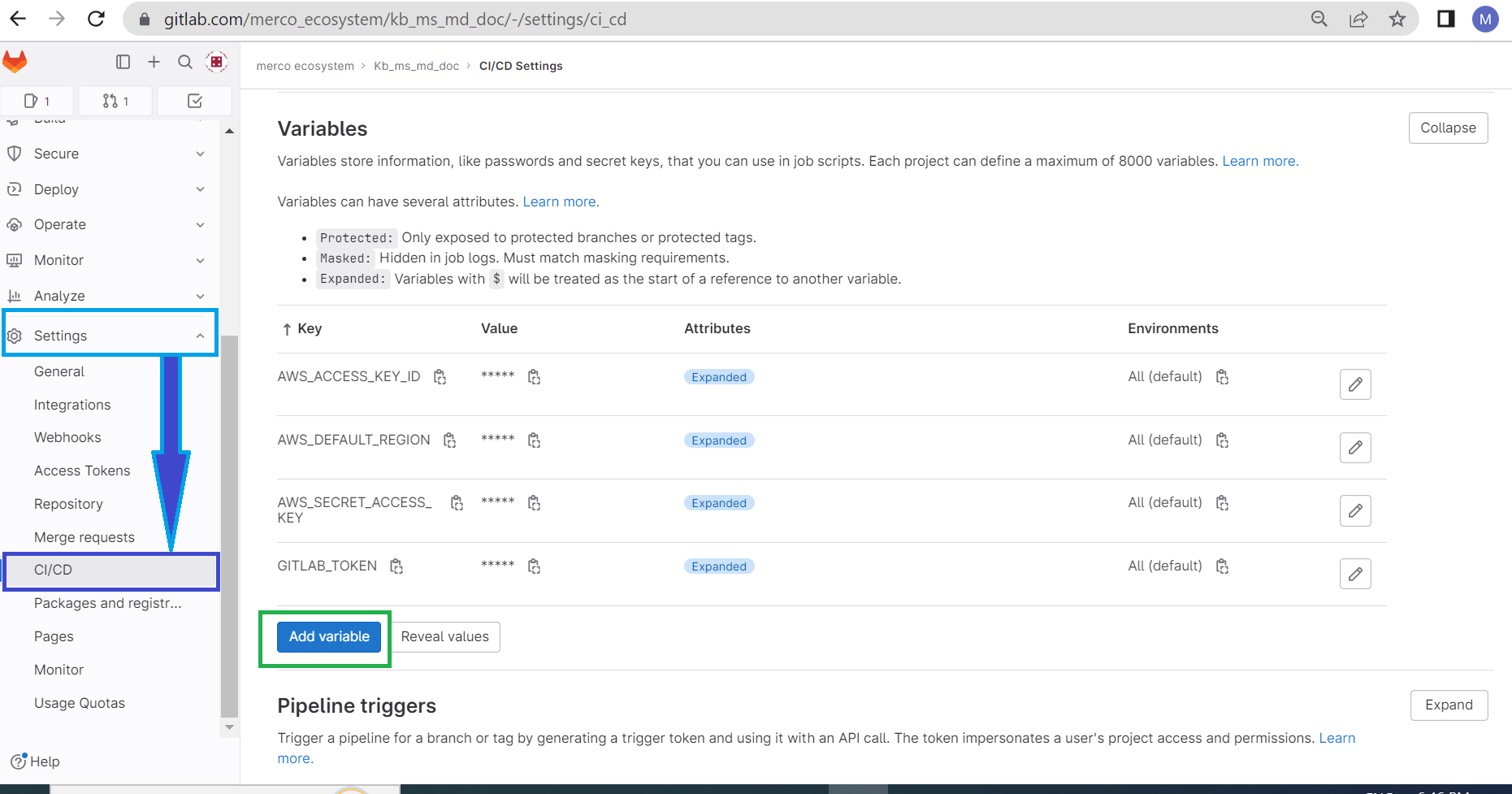 gitlab varibale