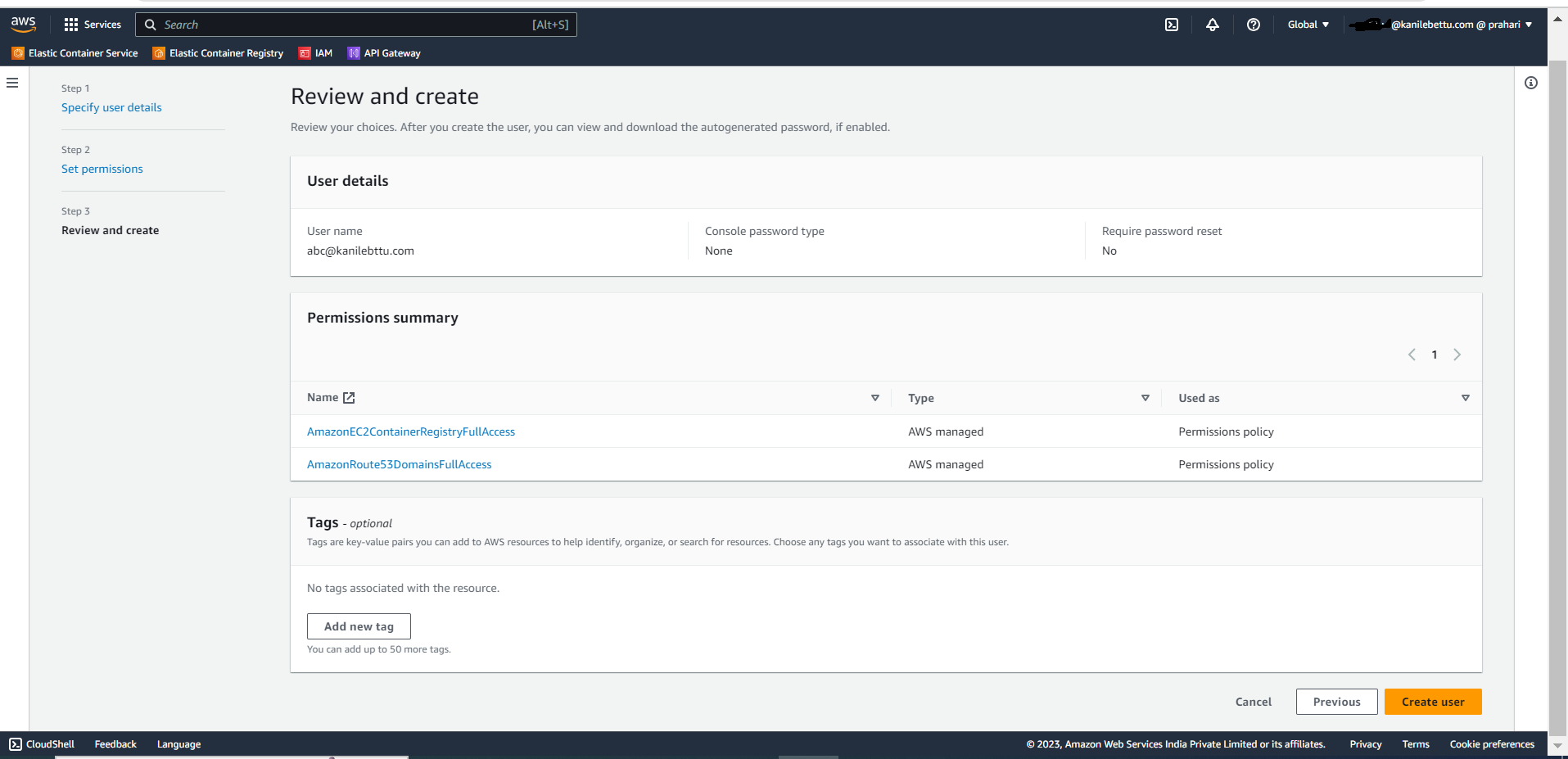 Review and Create User